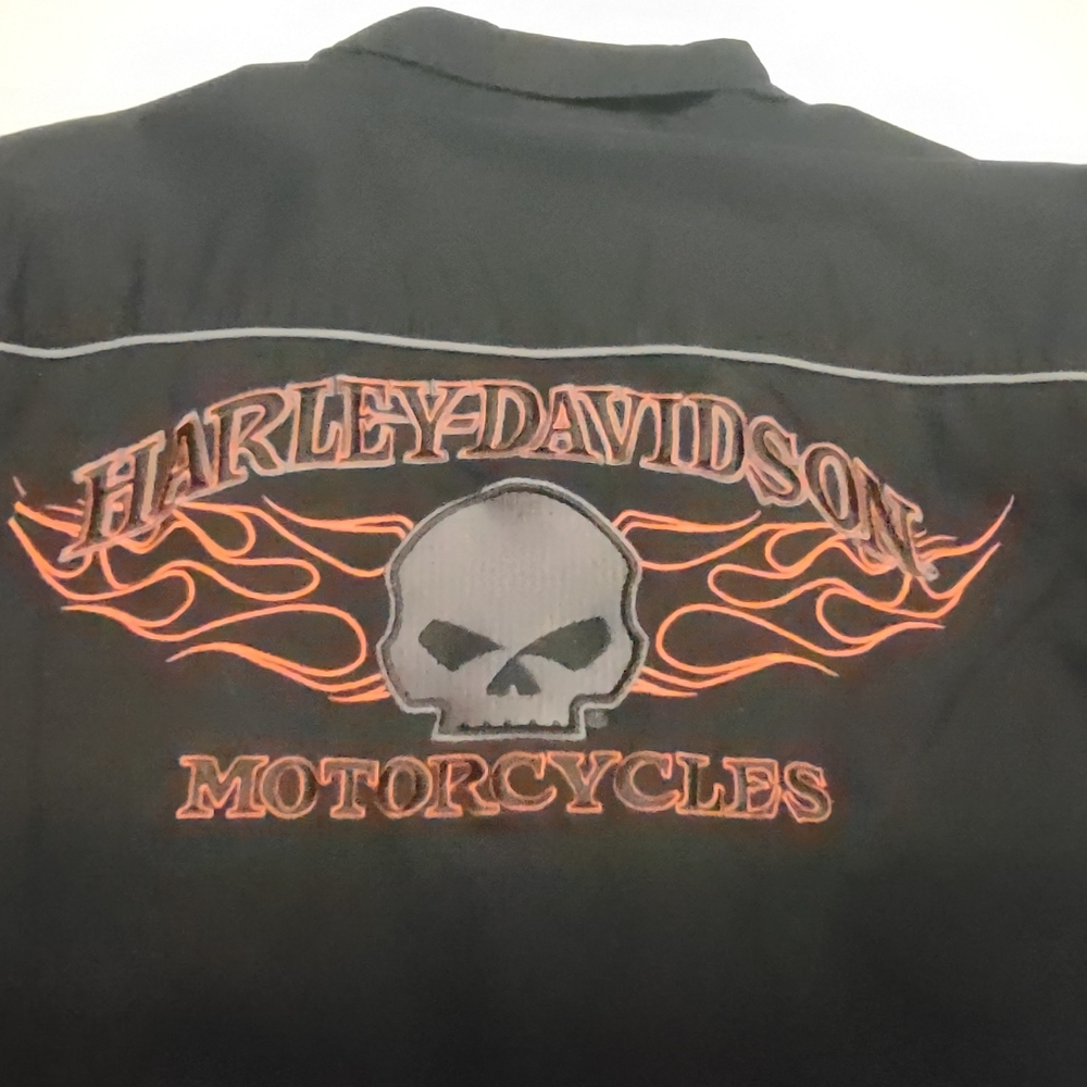Harley-Davidson Black and Orange Casual Button Down Shirt